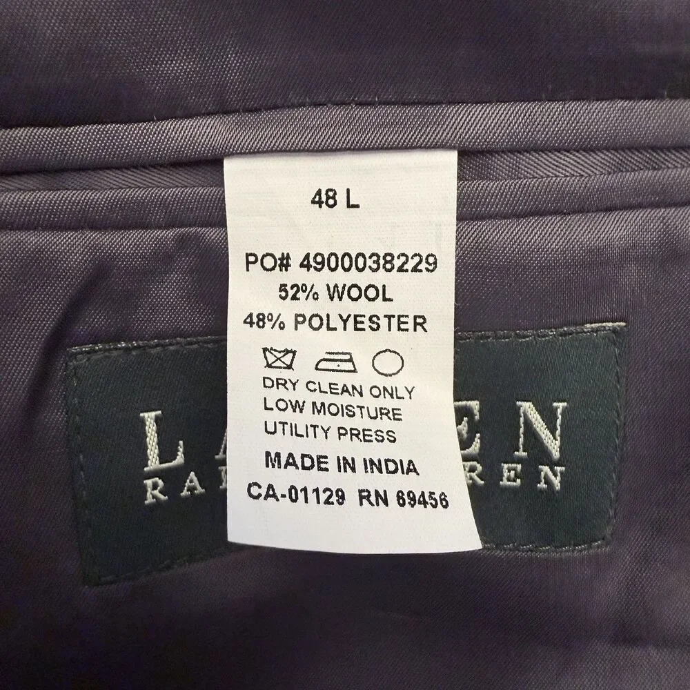 Lauren Ralph Lauren Mens 2 Piece Gray Suit 48L 40x28 Wool Blend Pleated Pants
